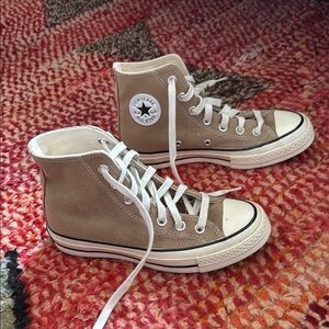 Converse High Top Sneakers in Taupe and White